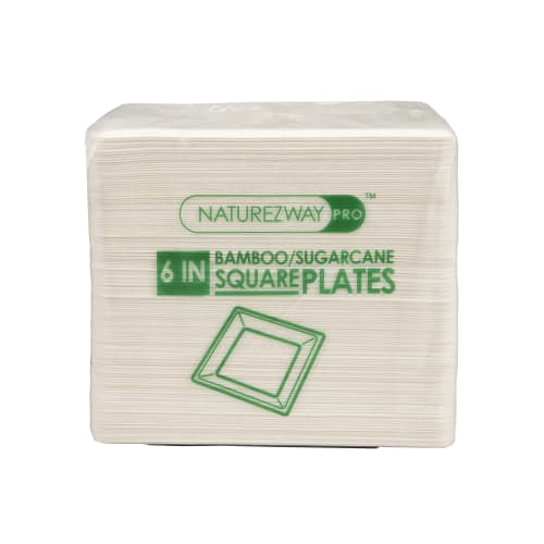 Naturezway PFAS Free Compostable Square Plates, White, 6in